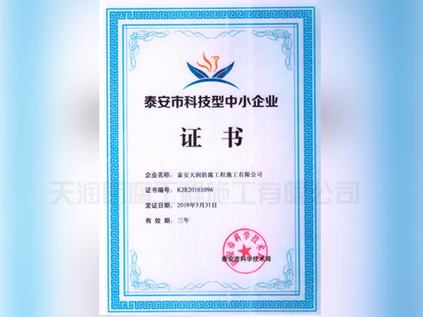 泰安市科技型中小企业证书
